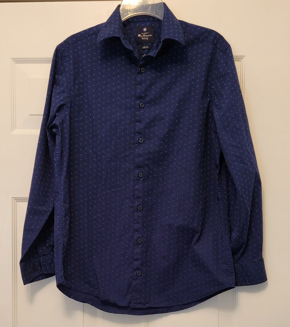 Mens Ben Sherman Tailored Dress Shirt 15-15 1/2 32 33 Slim Blue Button Up Cotton